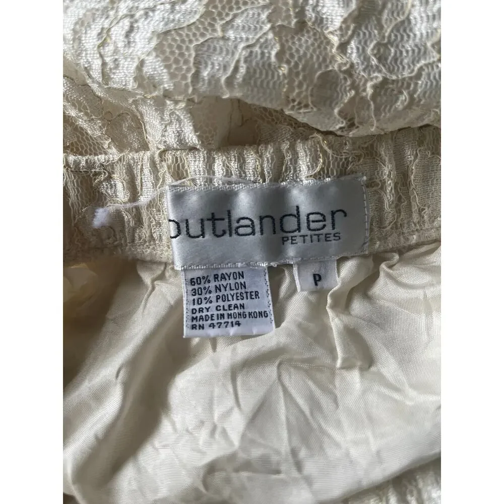 Vintage 90s Lace Skirt Knee Length White Gold Size Small - Picture 6 of 6